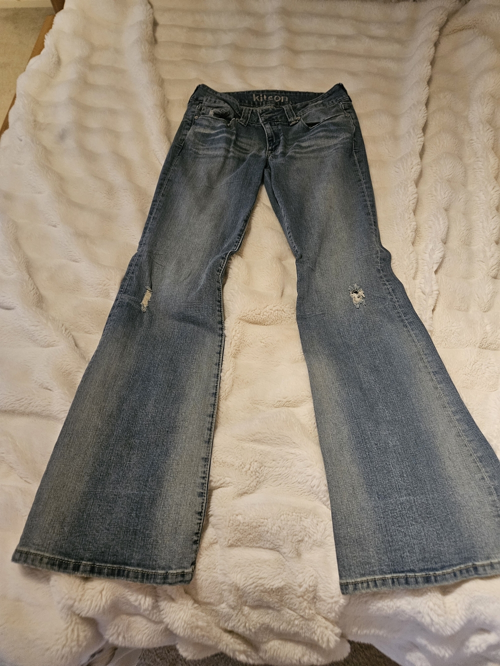 Kiton Women's Medium Blue Flared Jeans with Light Distressing